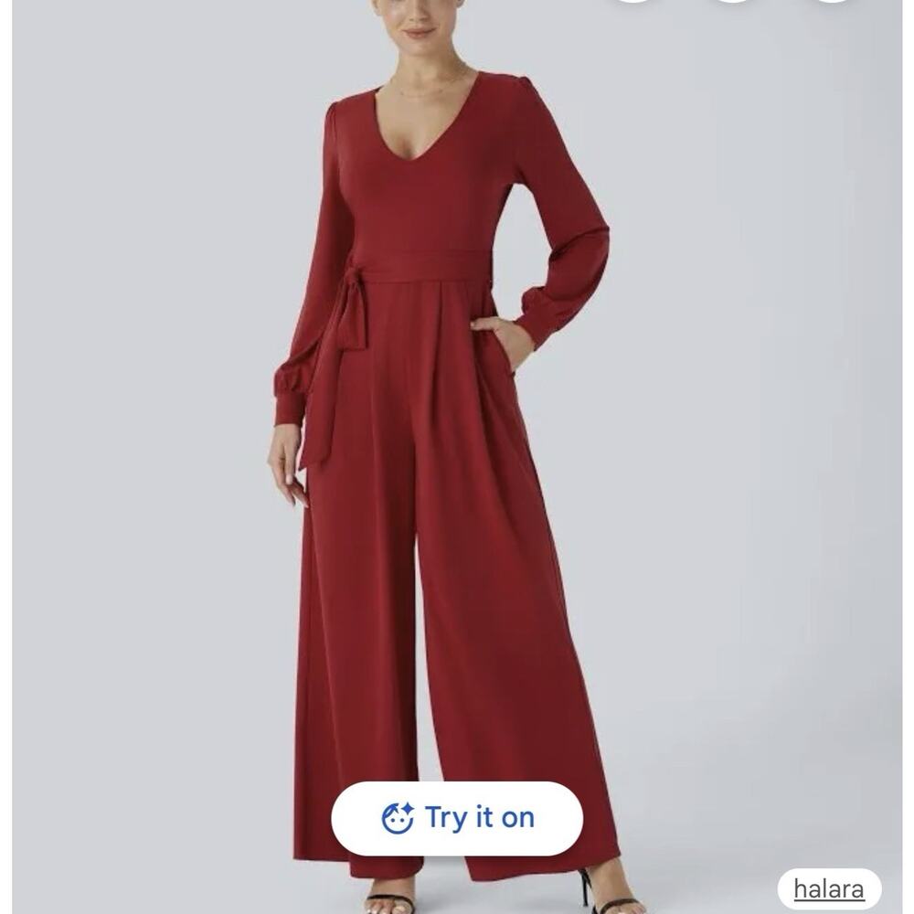 Halara SculptKnit V-neck Long Sleeve Belted Jumpsuit with Pockets-Easy Peezy S